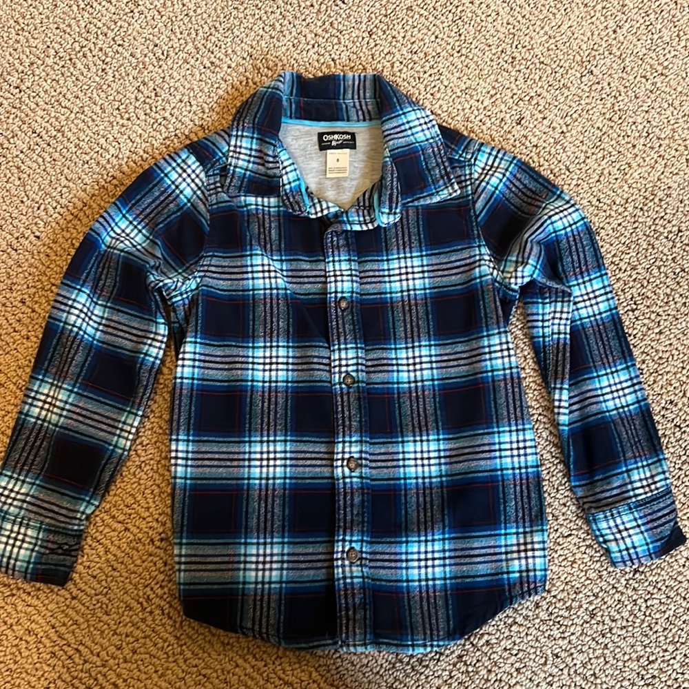 Carters Flannel Button Down Shirt Size 8, like new, Blue Plaid